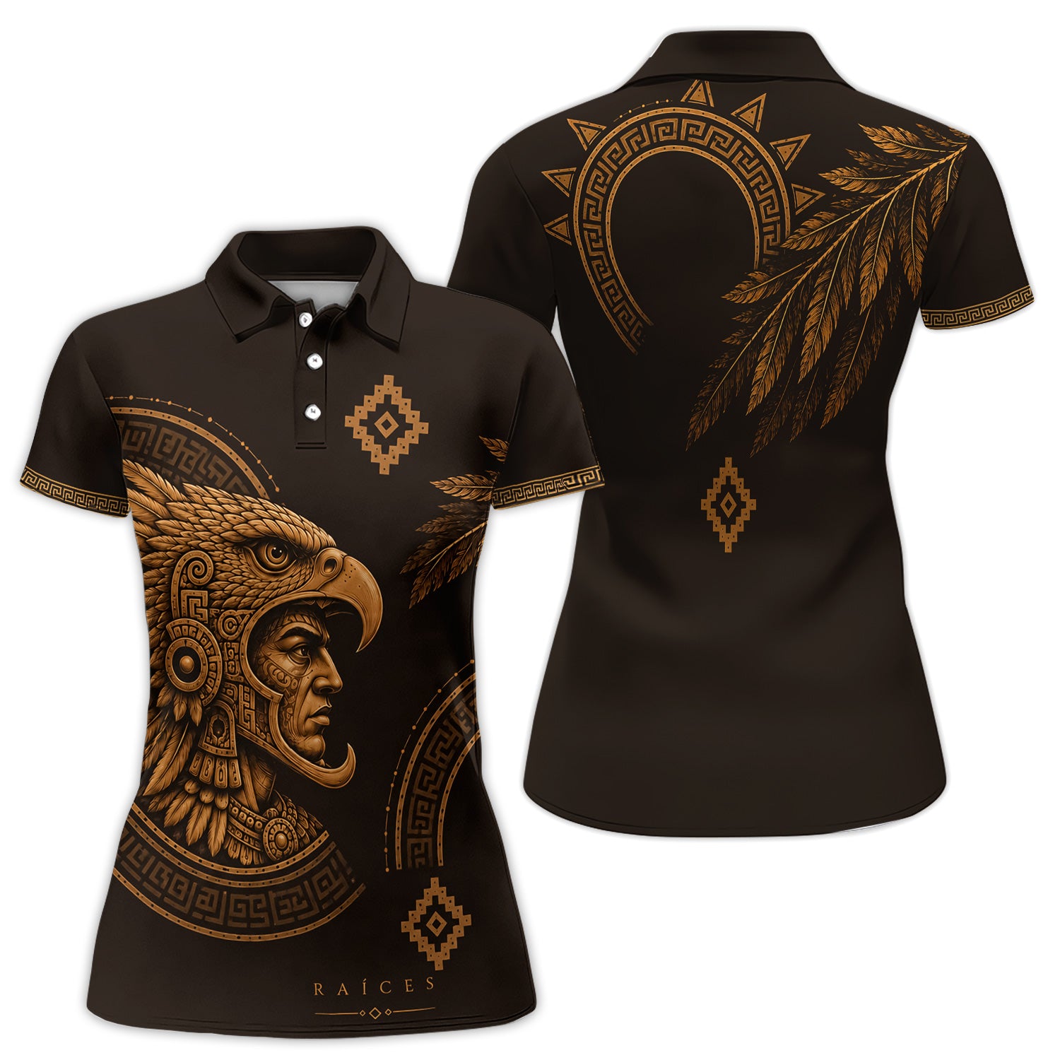 Aztec Eagle Warrior Polo Shirt for Men – Raíces Mexican Heritage Pattern Shirt