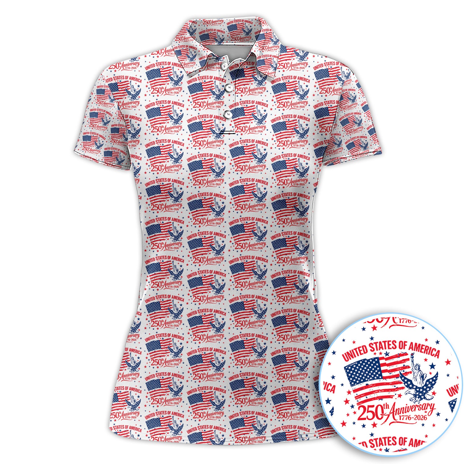 USA Flag 250th Anniversary Patriotic Women Polo Shirt, American Eagle Flag Pattern Shirt, Fourth of July Gift