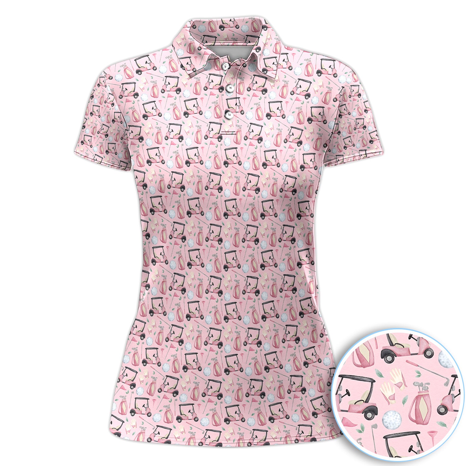Pink Golf Cart Polo Shirt for Women – Cute Golfer All-Over Print Polo