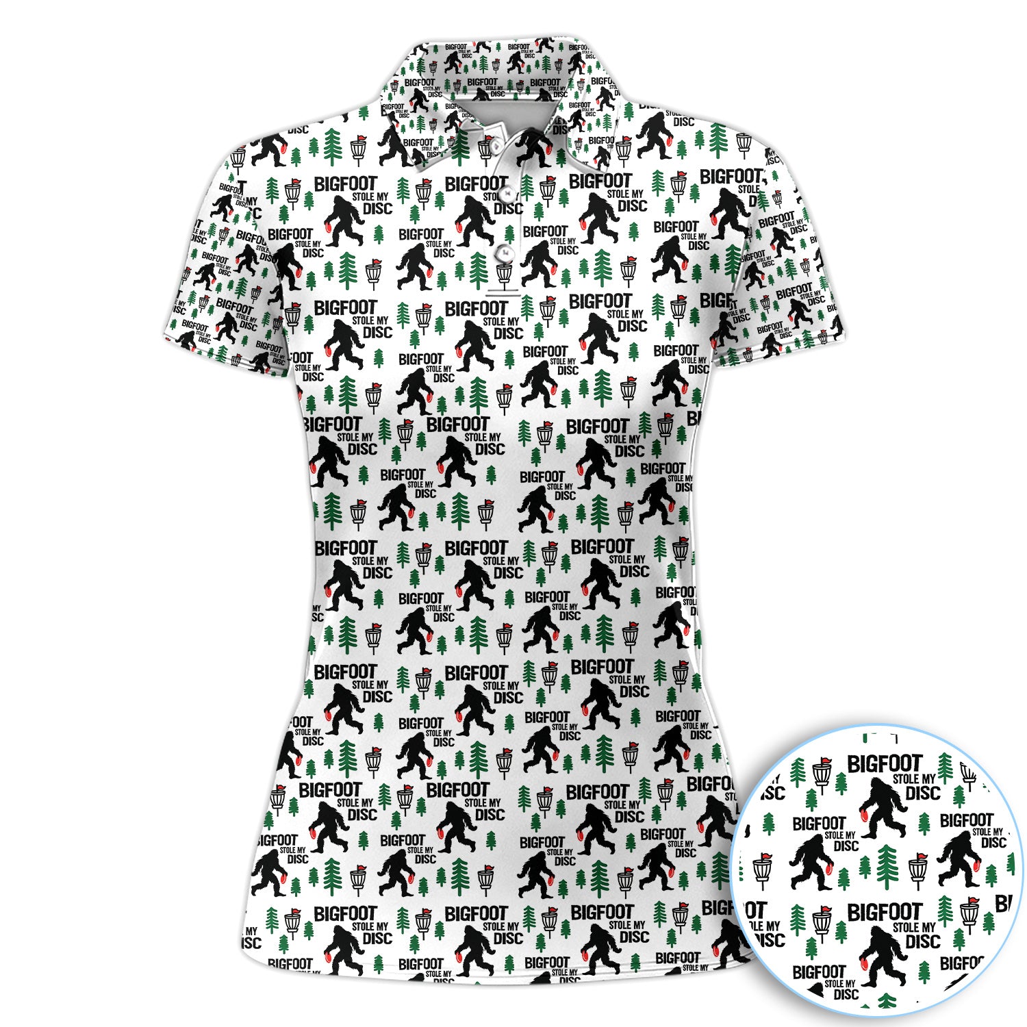 Funny Disc Golf Polo Shirt, Bigfoot Sasquatch Disc Golfer Gift Shirt for Women