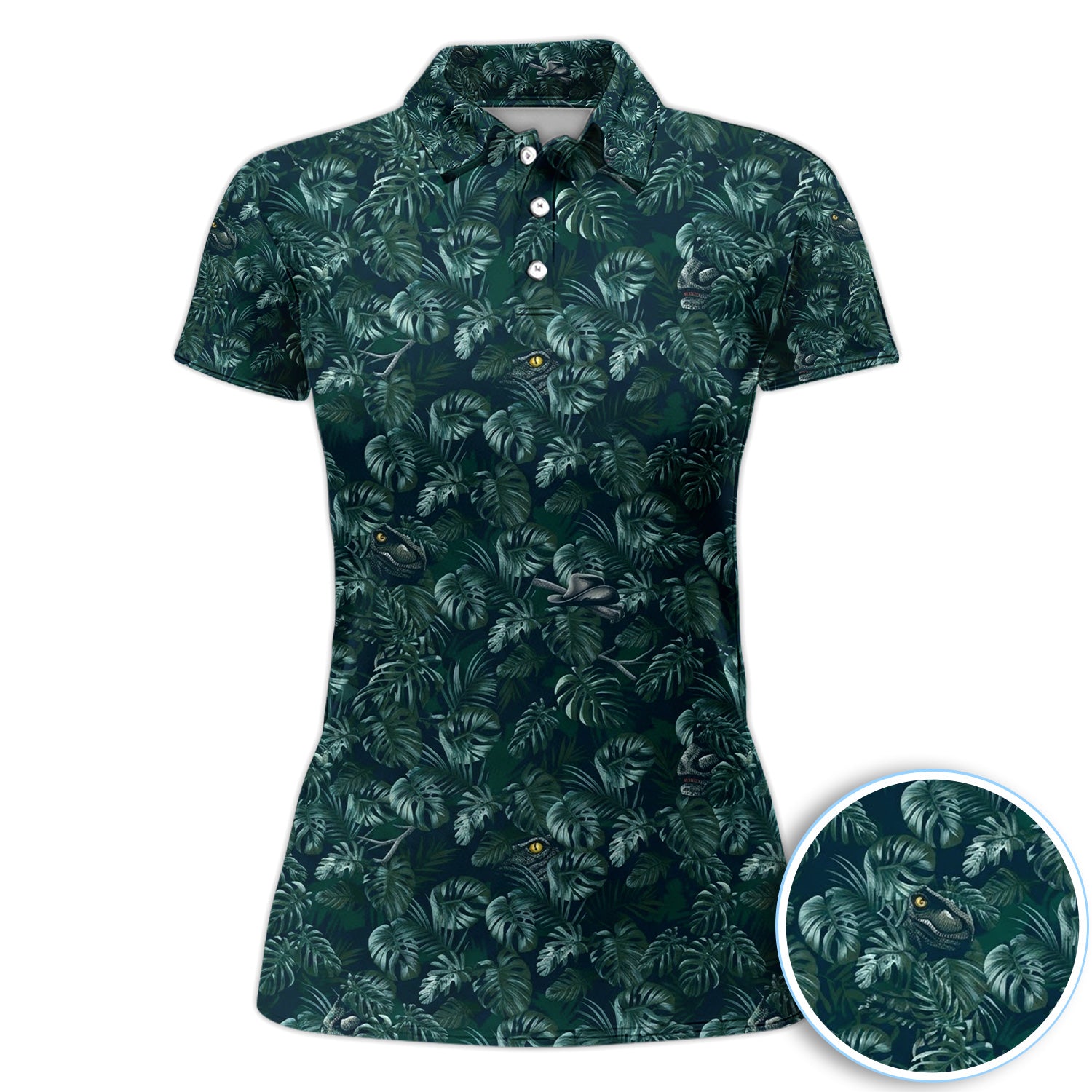 Hidden Lizard Jungle Golf Polo Shirt, Dark Tropical Leaf Camouflage Polo for Women