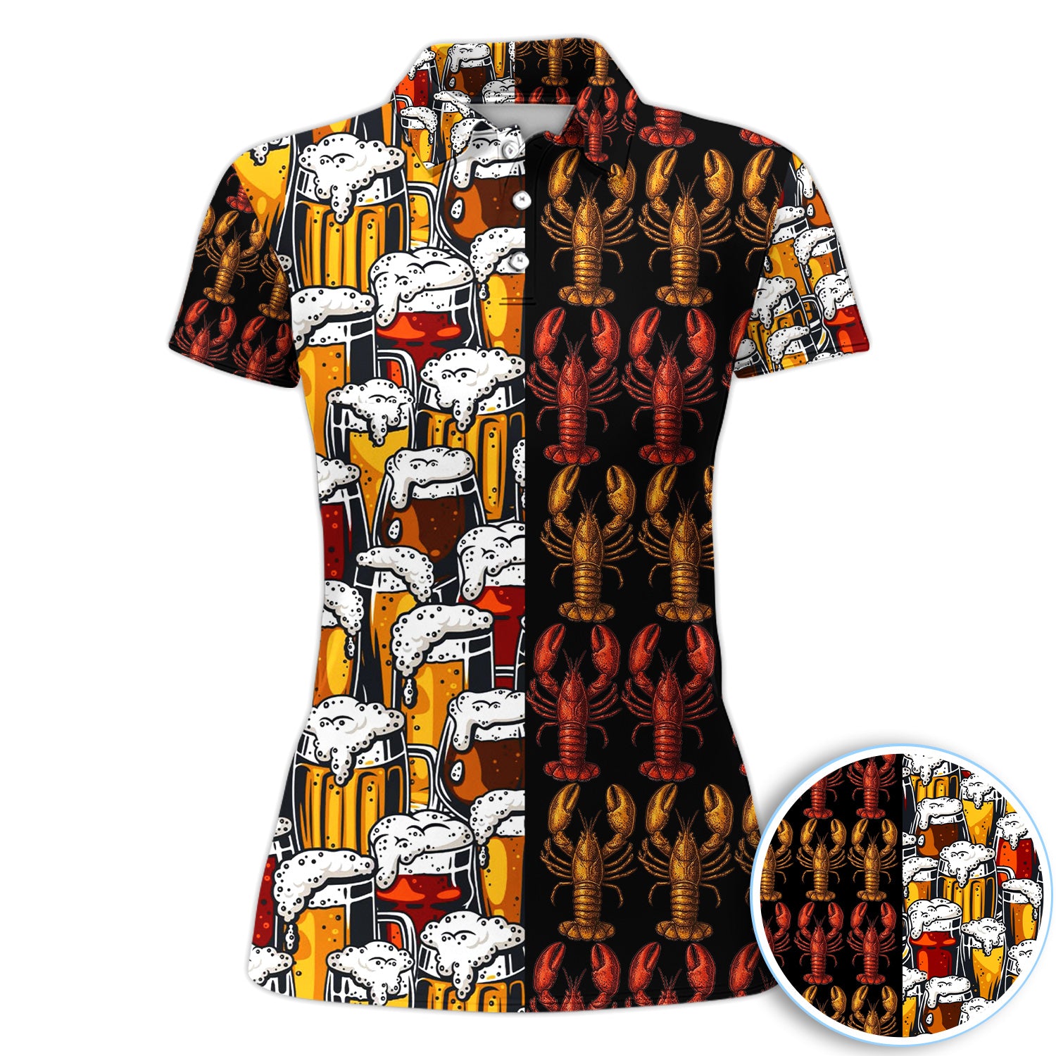 Funny Beer Lobster Pattern Golf Shirt, Crawfish Beer Lover Golf Shirt For Women, Golf Drinking Gift