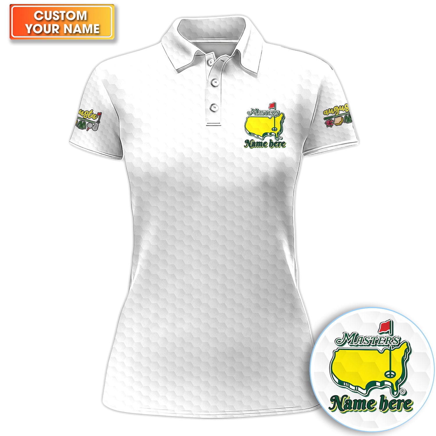 Personalized White Hexagon Golf Pattern Shirt, Custom Name Masters Style Golf Polo Shirt For Women, Golf Lover Gift