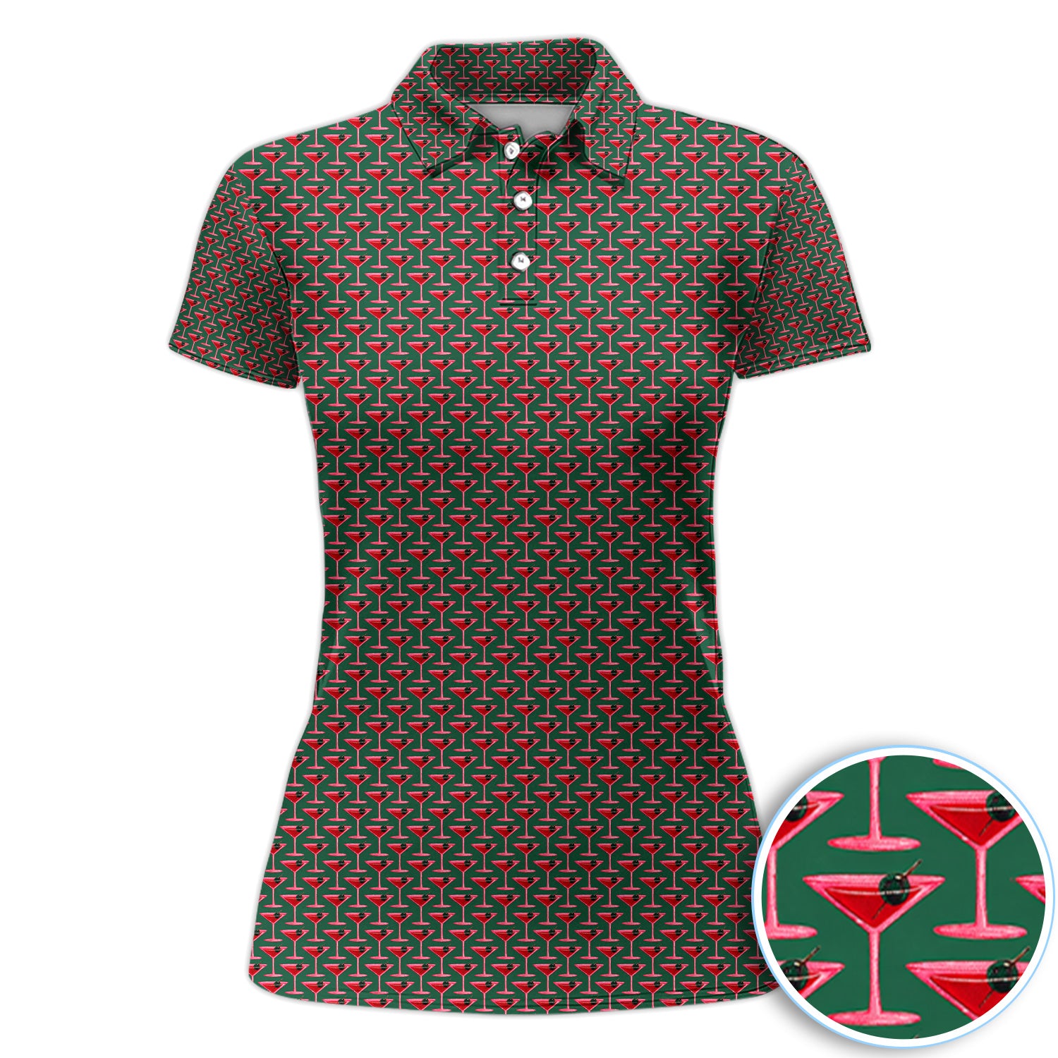 Martini Cocktail Pattern Golf Polos, Crazy Martini Golf Shirt For Women, Funny Golf Shirt