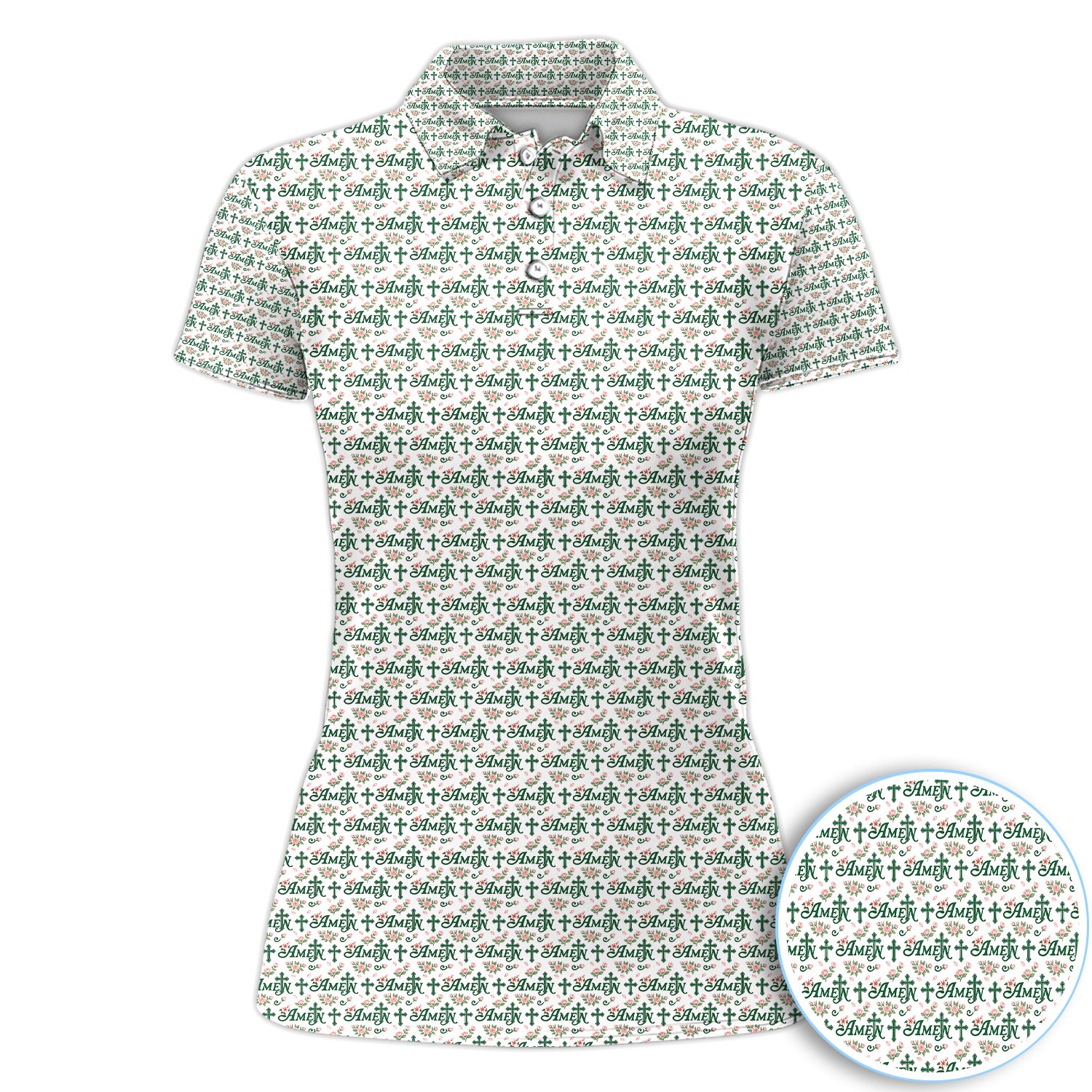 Christian Amen Cross Pattern Polo Shirt, Faith Religious Golf Shirt For Women, Spiritual Gift Idea