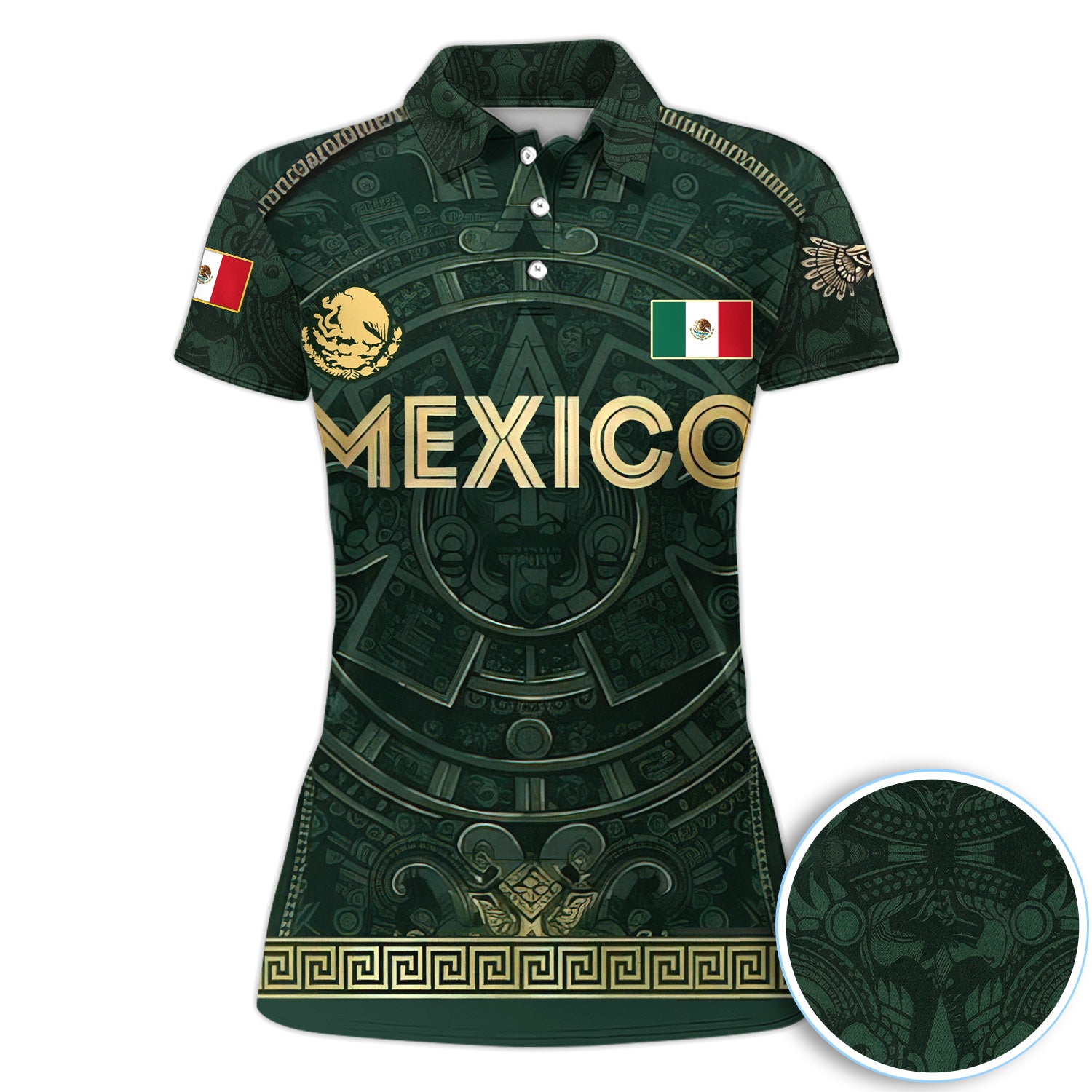Mexico Aztec Calendar Pattern Golf Shirt, Mexican Heritage Aztec Golf Shirt For Women, Mexico Golf Gift