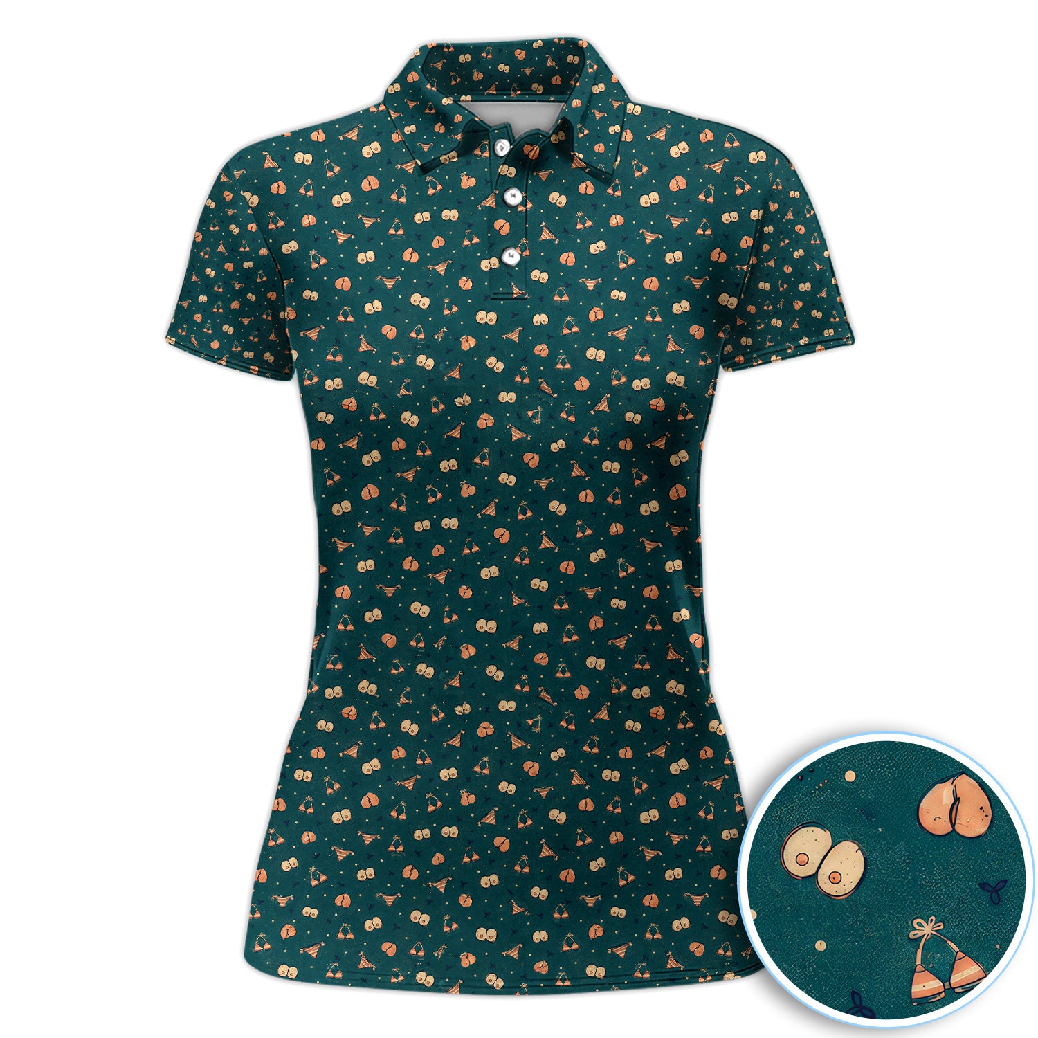 Funny Women’s Adult Humor Polo Shirt – Hidden Cheeky Bikini Pattern Teal Polo, Girls Party Gift