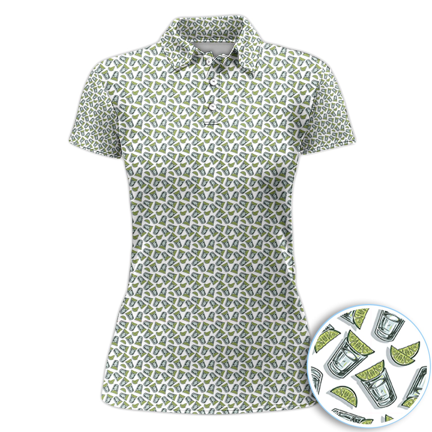 Tequila Lime Shot Pattern Golf Polos, Crazy Tequila Golf Shirt For Women, Funny Golf Shirt