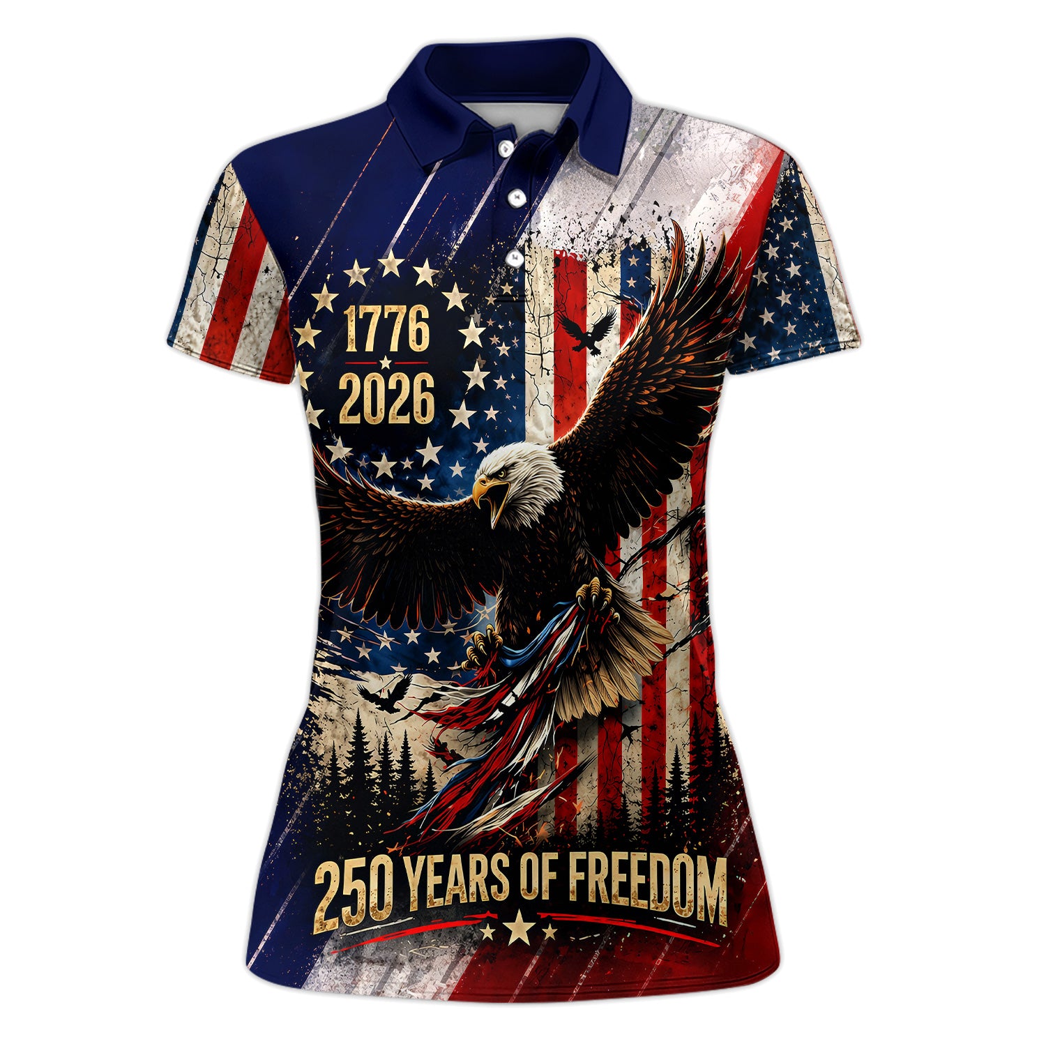 Patriotic Eagle 1776 USA Flag Pattern Shirt, American Freedom Eagle Golf Polo Shirt For Women, 4th Of July Golf Gift
