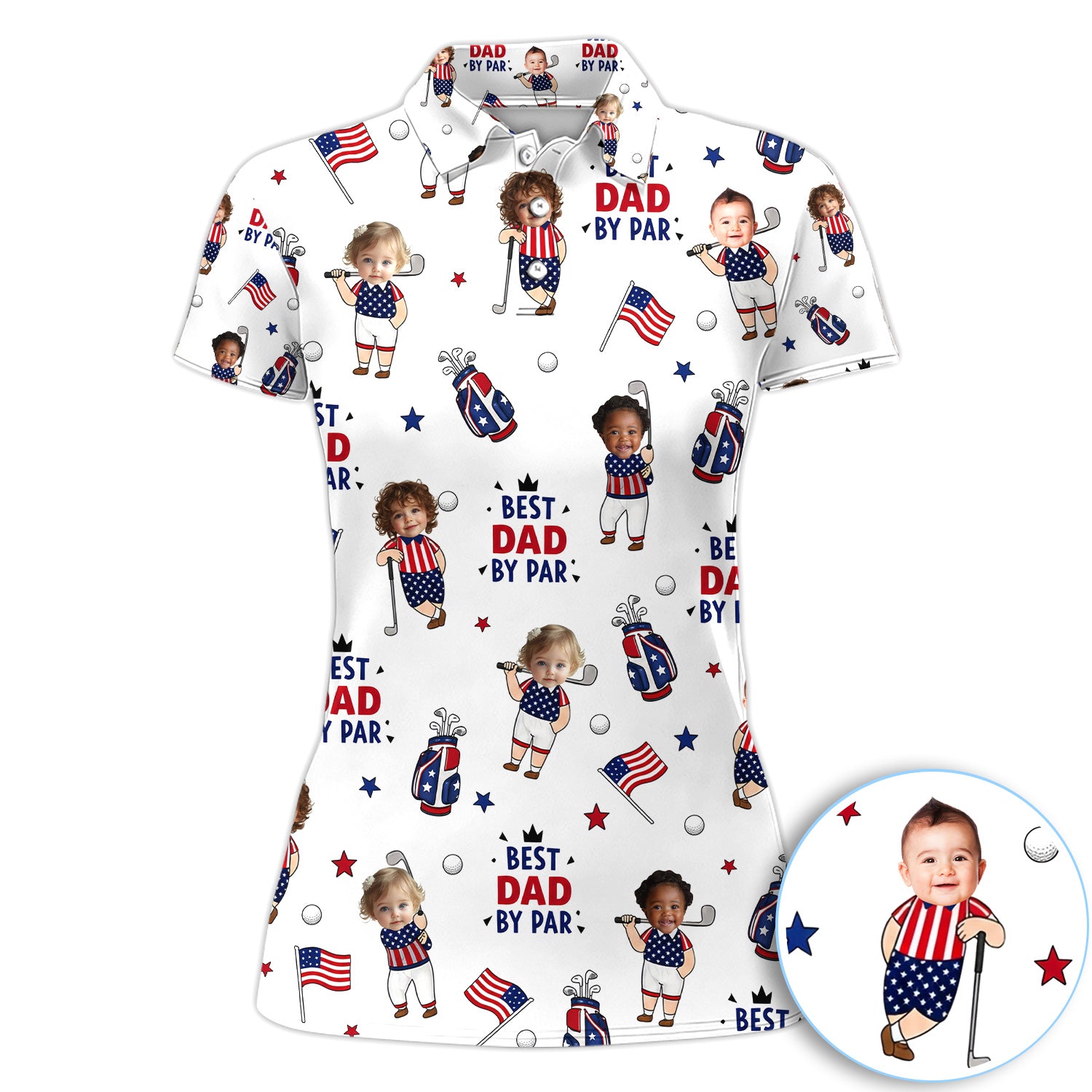 Personalized Best Dad By Par Kids Golf Pattern Shirt, Custom Face Golf Shirt For Women, Father's Day Gift