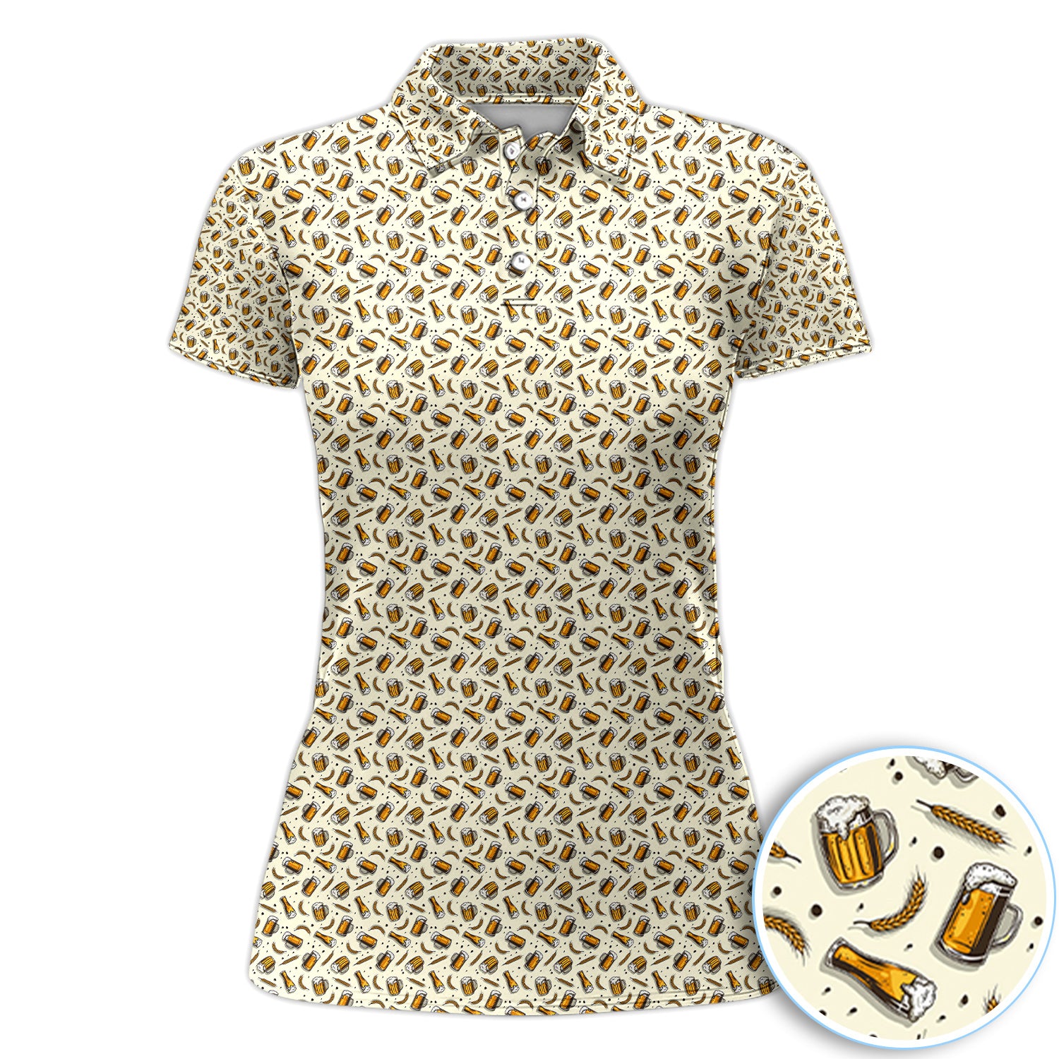 Beer Mug Pattern Golf Polos, Crazy Beer Golf Shirt For Women, Funny Golf Shirt