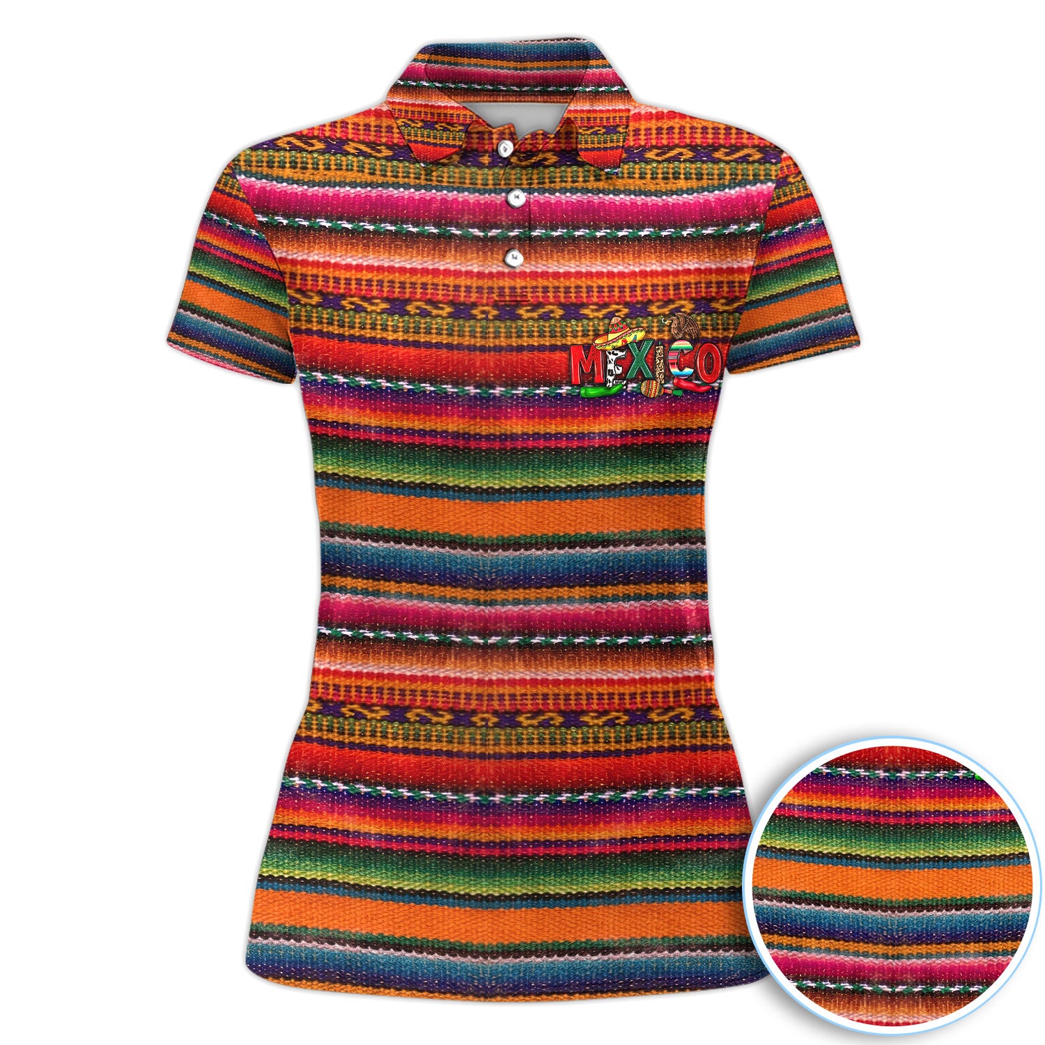 Colorful Mexican Serape Golf Pattern Shirt, Mexico Fiesta Golf Shirt For Women, Cinco De Mayo Gift