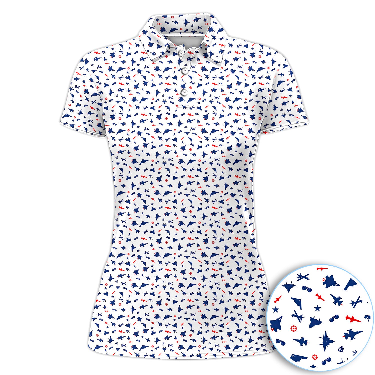Military Aircraft Pattern Golf Polos, Fighter Jet Golf Shirt, Patriotic Golf Shirts For Women