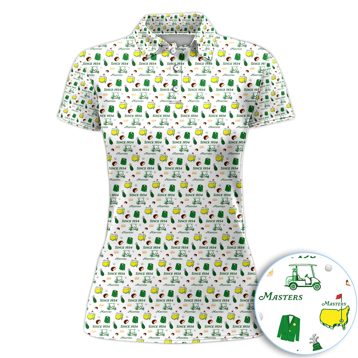 Masters Since 1934 Golf Icons Pattern Polo Shirt, Classic Golf Print Golf Shirt For Women, Golf Gift For Golfer