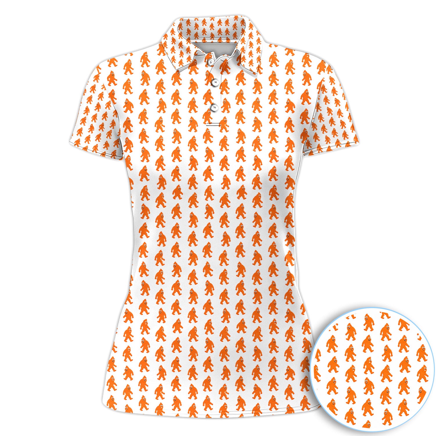 Funny Orange Bigfoot Golf Pattern Shirt, Sasquatch Golf Shirt For Women, Cryptid Lover Gift