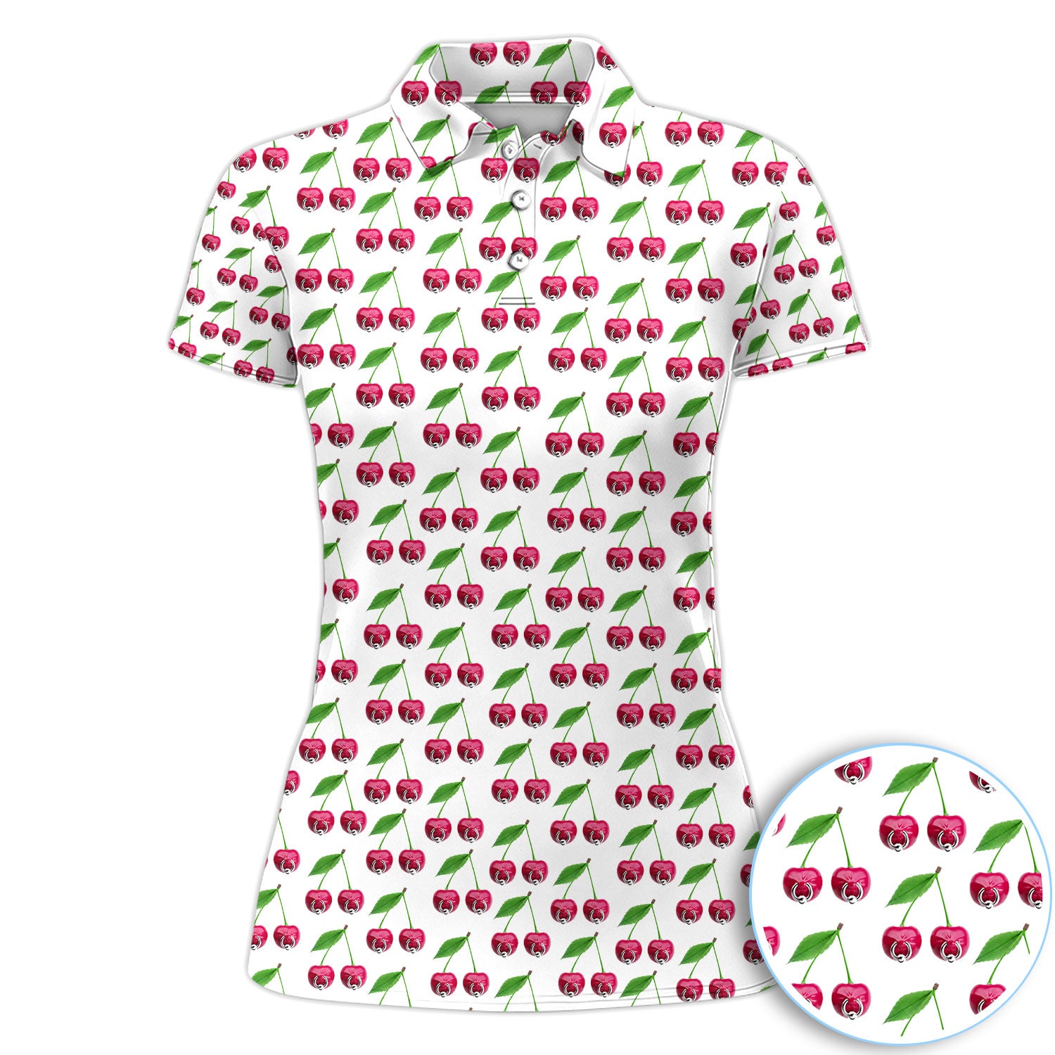 Cute Cherry Golf Pattern Shirt, Sweet Cherry Aesthetic Golf Shirt For Women, Fruit Lover Gift