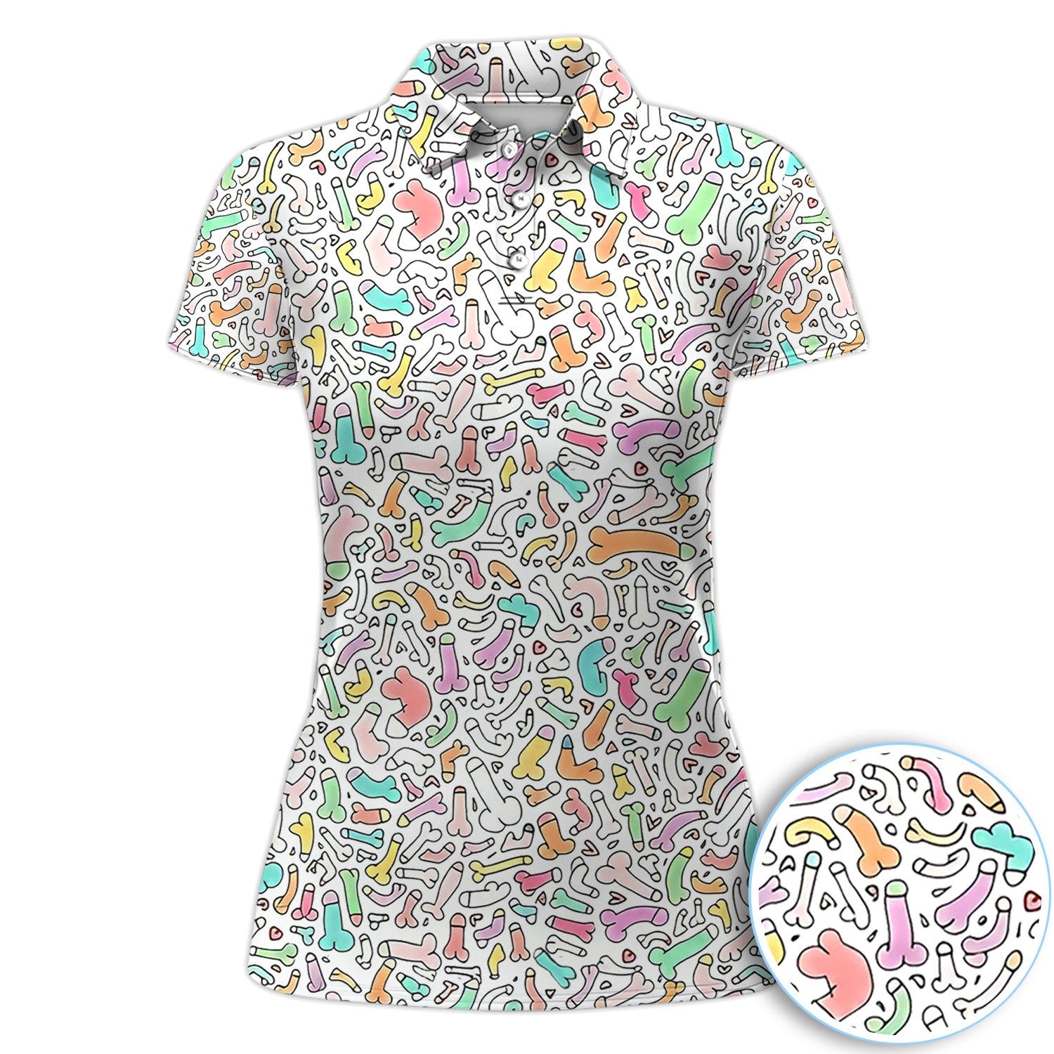 Funny Abstract Pattern Golf Polos, Pastel Doodle Golf Shirt, Crazy Golf Shirts For Women