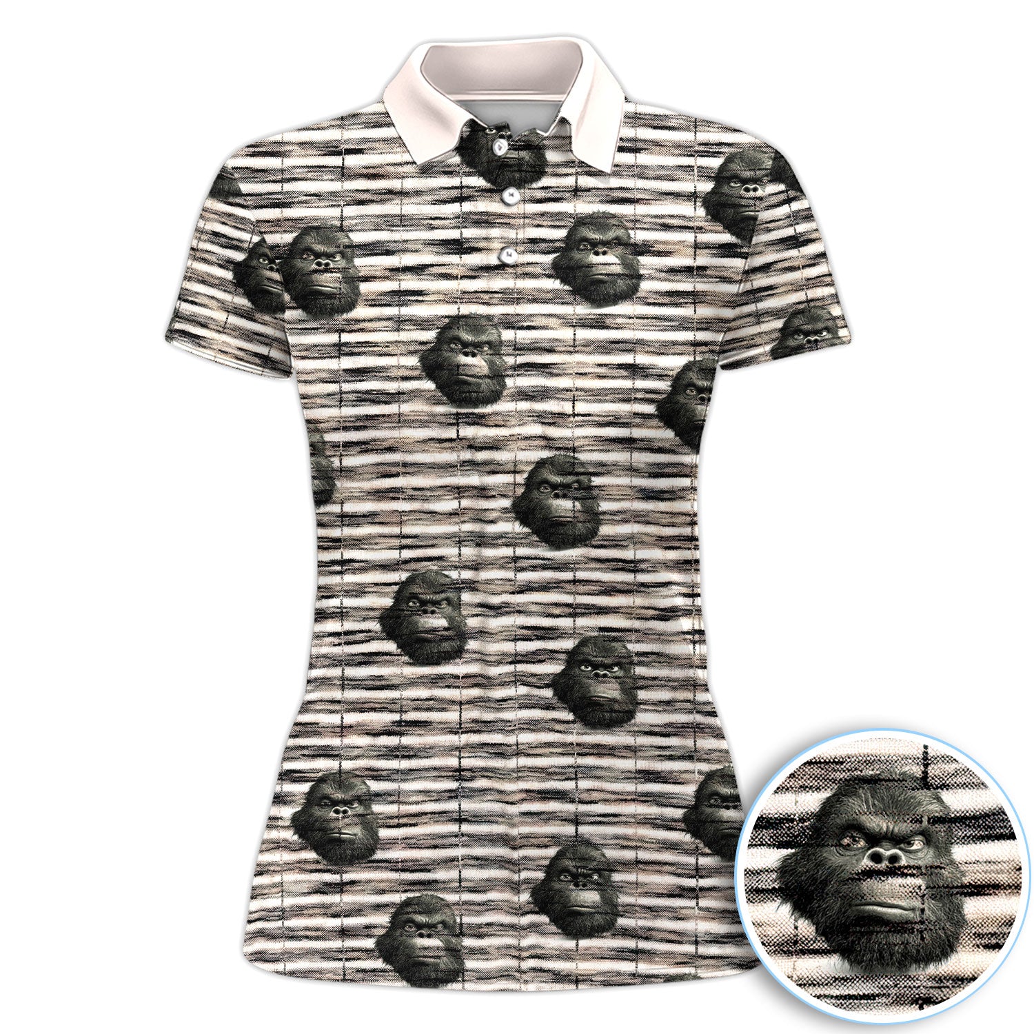 Funny Gorilla Pattern Golf Polos, Angry Ape Golf Shirt, Crazy Golf Shirts For Women