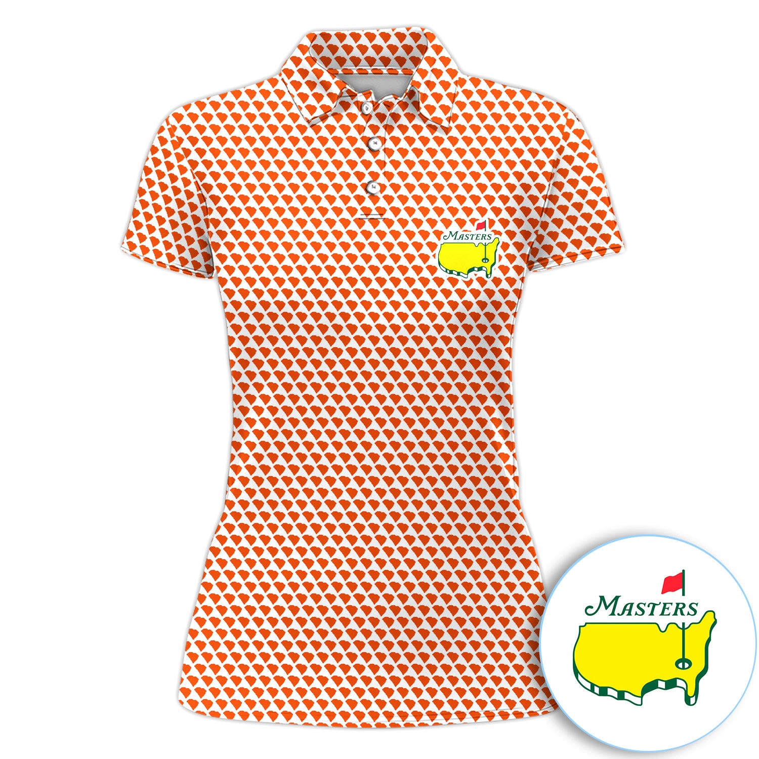 Orange Heart Pattern Polo Shirt For Men, Small Hearts All Over Print, Cute Minimal Casual Golf Shirt