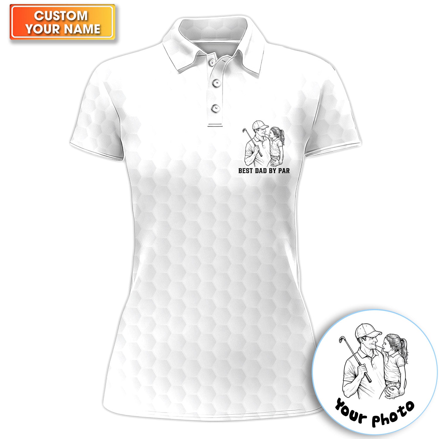 Personalized Best Dad By Par Golf Pattern Shirt, Custom Photo Golf Polo For Women, Father's Day Gift