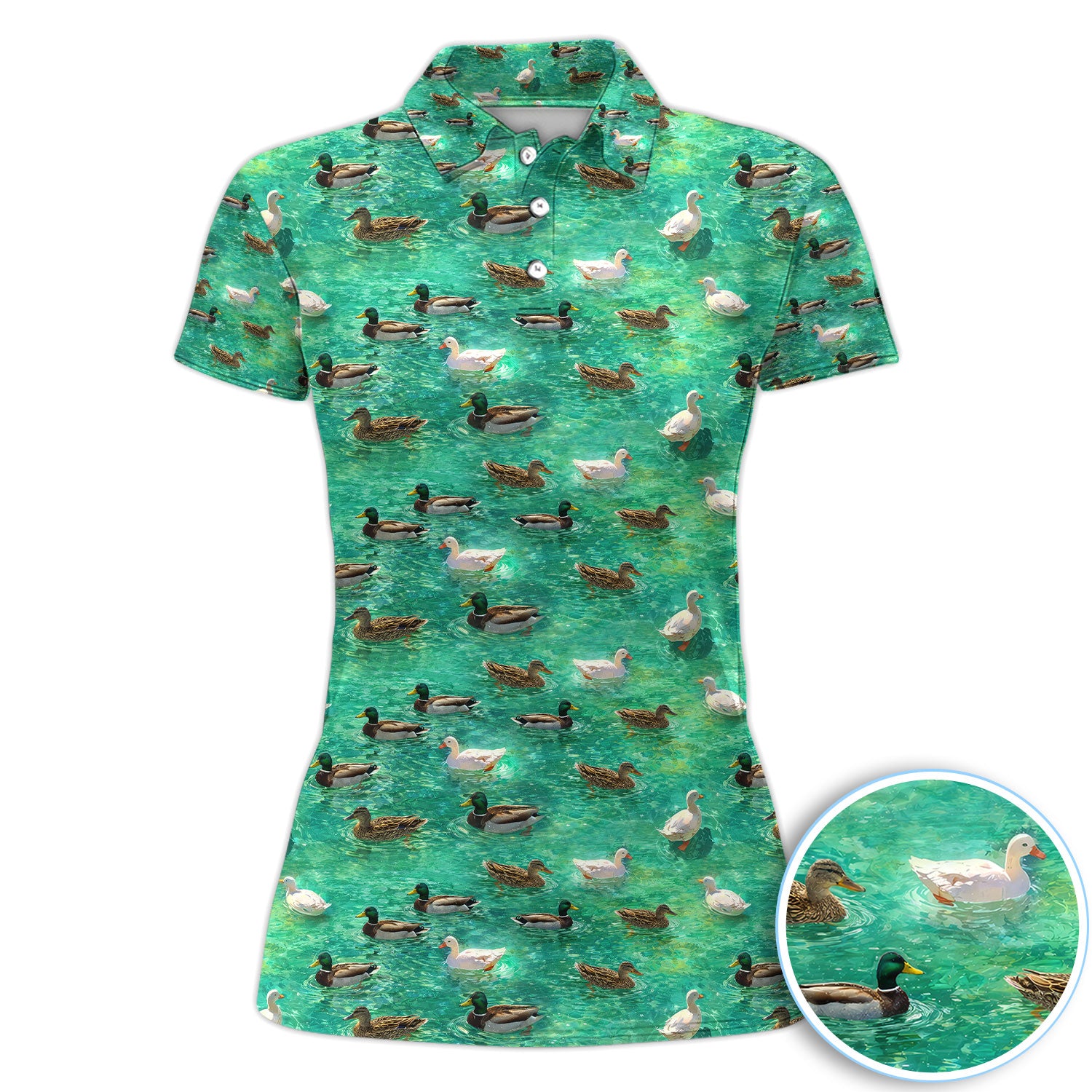Duck Pond Pattern Golf Shirt, Duck Swimming Water Golf Shirt For Women, Nature Lover Gift