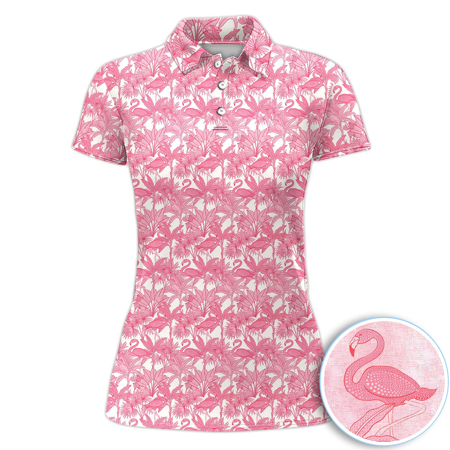 Tropical Pink Flamingo Golf Pattern Shirt, Flamingo Golf Shirt For Women, Summer Beach Golfer Gift