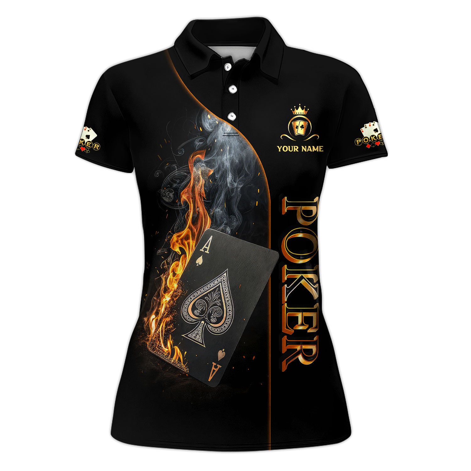 Personalized Poker Fire Ace Pattern Polo Shirt, Custom Name Shirt For Women, Golf Gift For Poker Lover