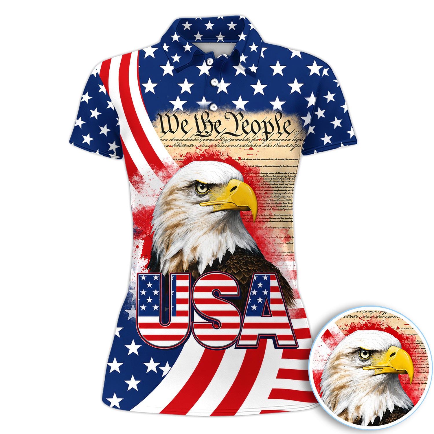 Patriotic American Eagle Golf Pattern Shirt, USA Flag Eagle Golf Shirt For Women, 4th Of July Gift