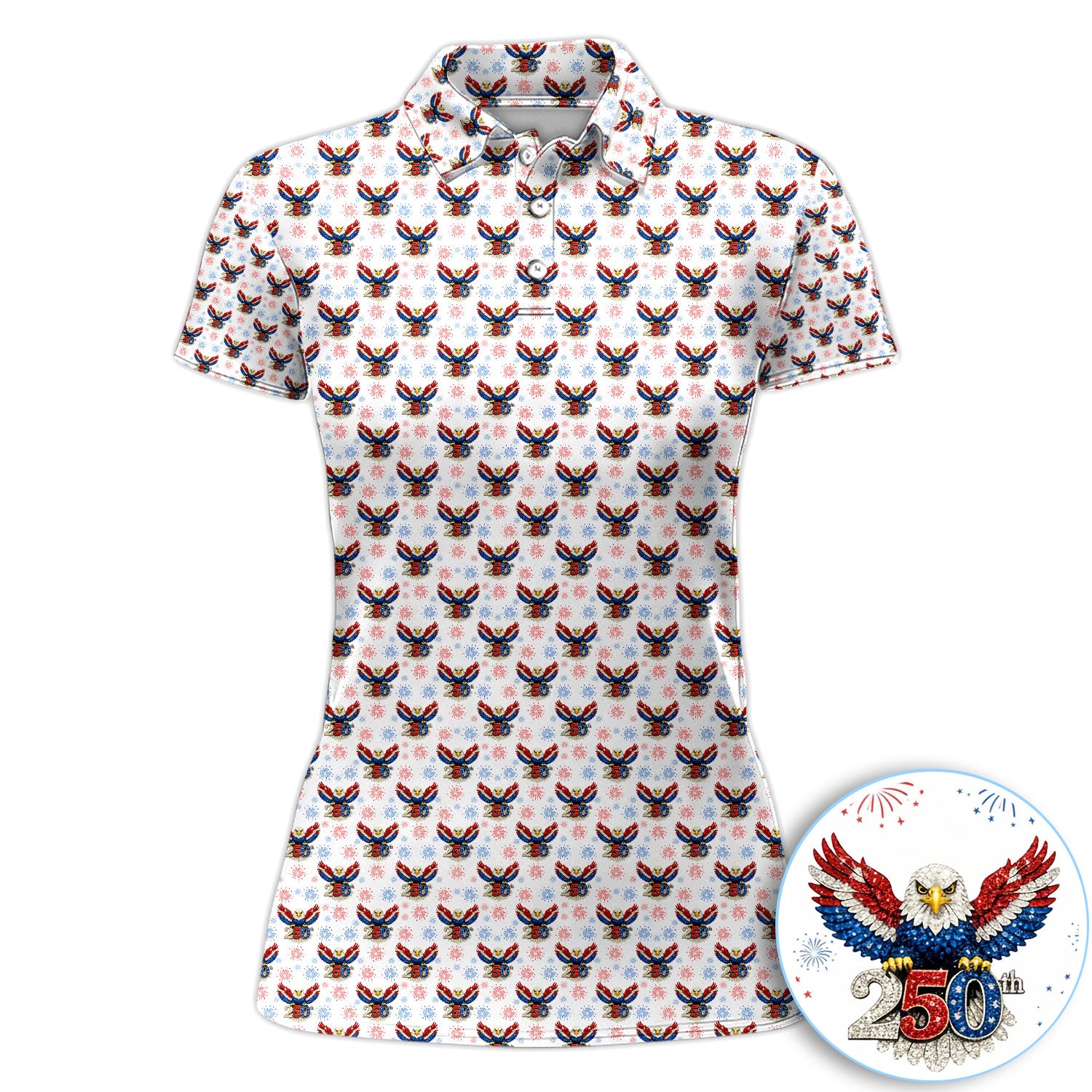 American Eagle 250 Pattern Golf Polos, Patriotic Eagle Golf Shirt For Women, Funny Golf Shirt