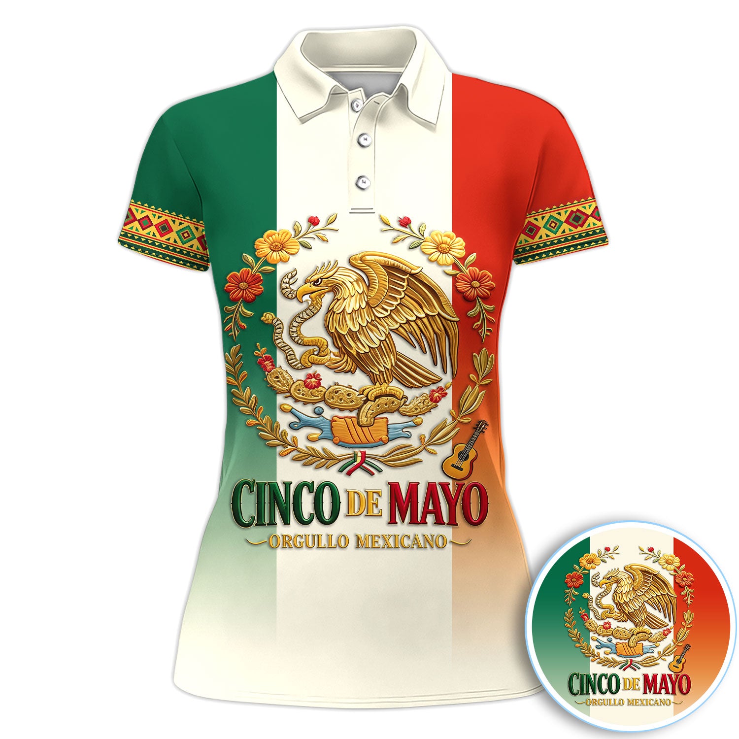 Mexican Cinco De Mayo Golf Pattern Shirt, Mexico Flag Eagle Golf Shirt For Women, Fiesta Gift