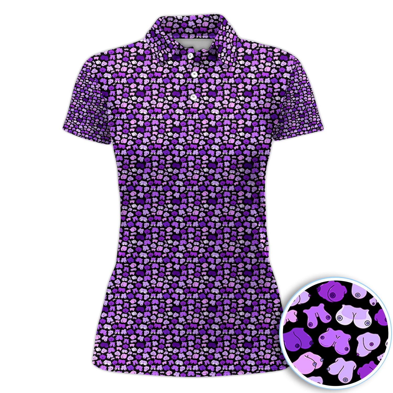 Funny Dirty Black Purple Seamless Pattern Golf Polos, Golf Shirt For Women, Funny Golf Shirt