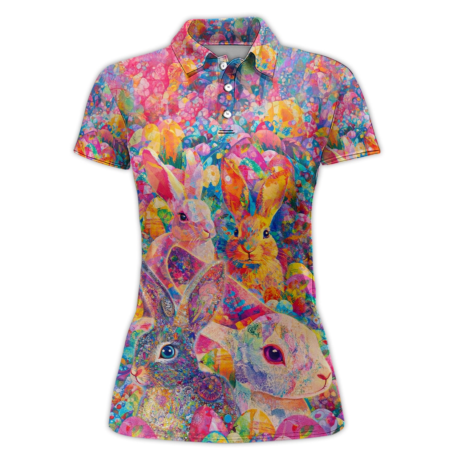 Colorful Bunny Easter Golf Polos, Easter Rabbit Golf Shirt For Women, Golf Gift For Golfer