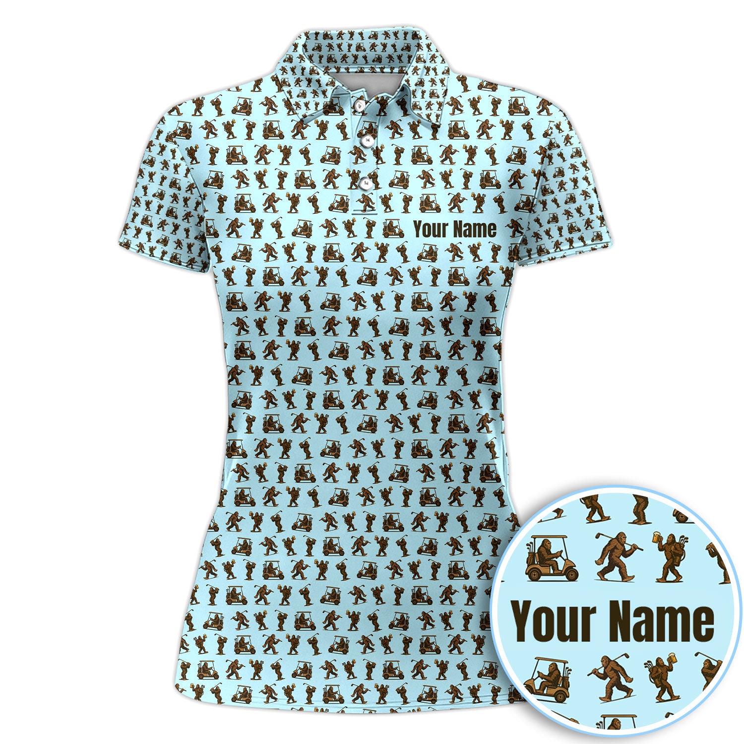 Personalized Bigfoot Golf Polos, Sasquatch Pattern Golf Shirt For Women, Crazy Golf Shirt