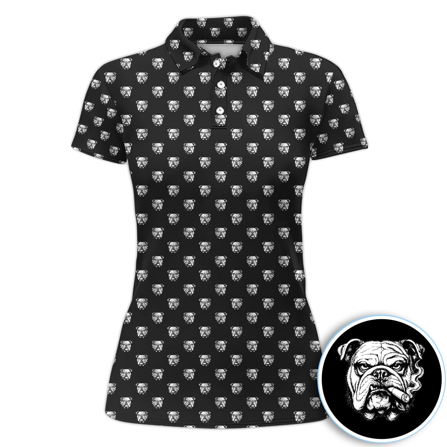 Vintage Bulldog Pattern Shirt, Bulldog Golf Polo Shirt For Women, Dog Lover Gift