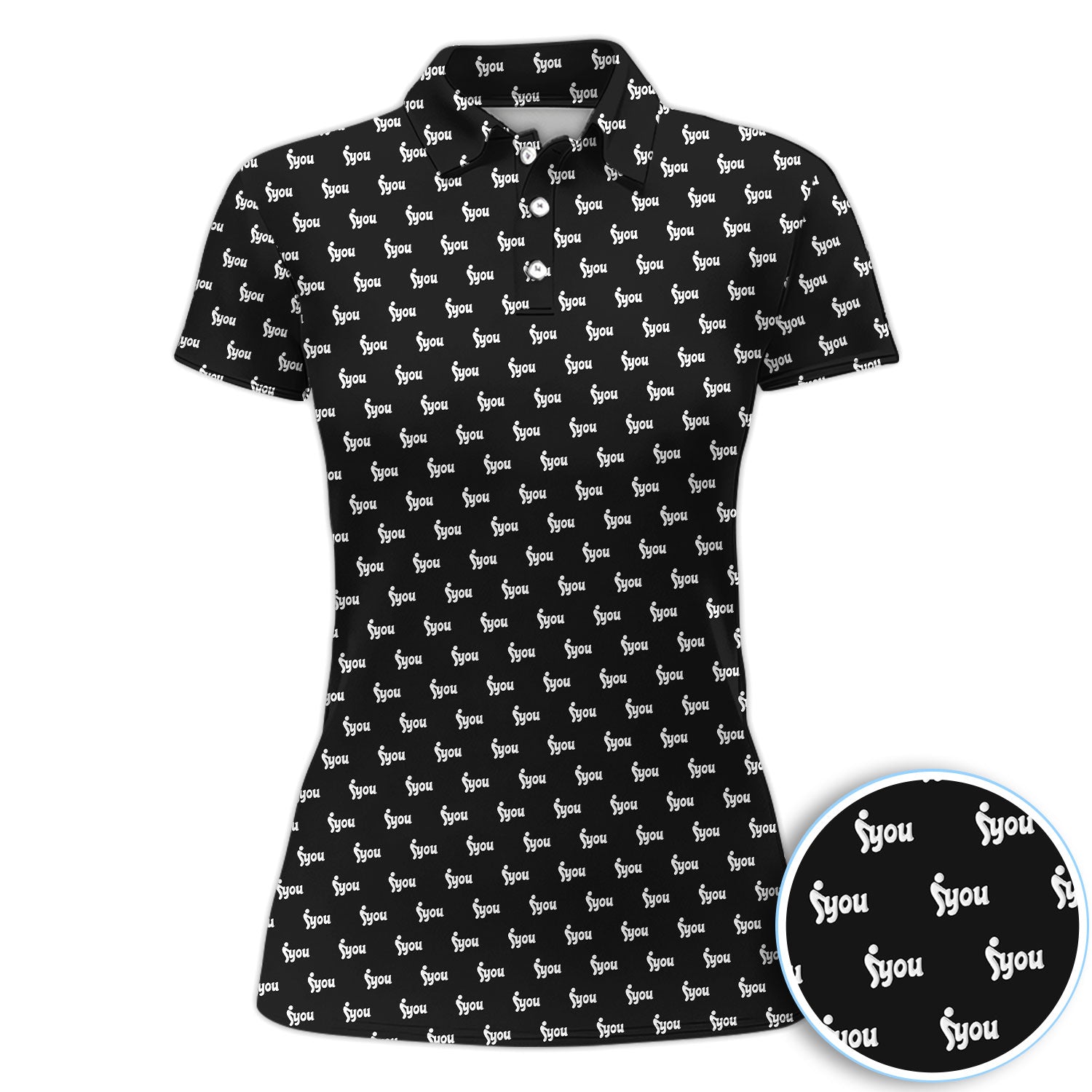 Minimalist Black Logo Golf Pattern Shirt, Monogram Streetwear Golf Shirt For Women, Trendy Gift