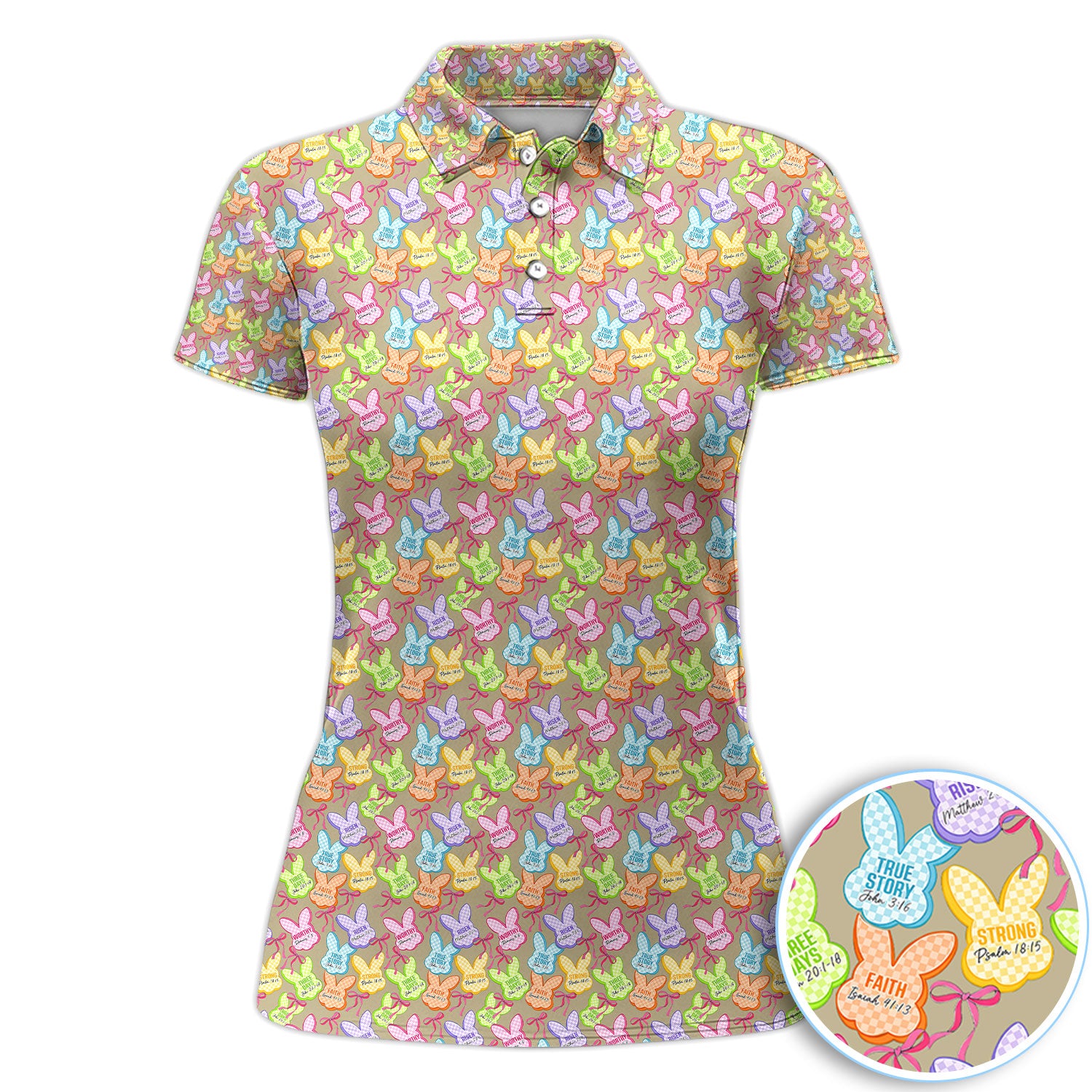Christian Easter Bunny Bible Verse Pattern Women Polo Shirt, Faith Easter Gift