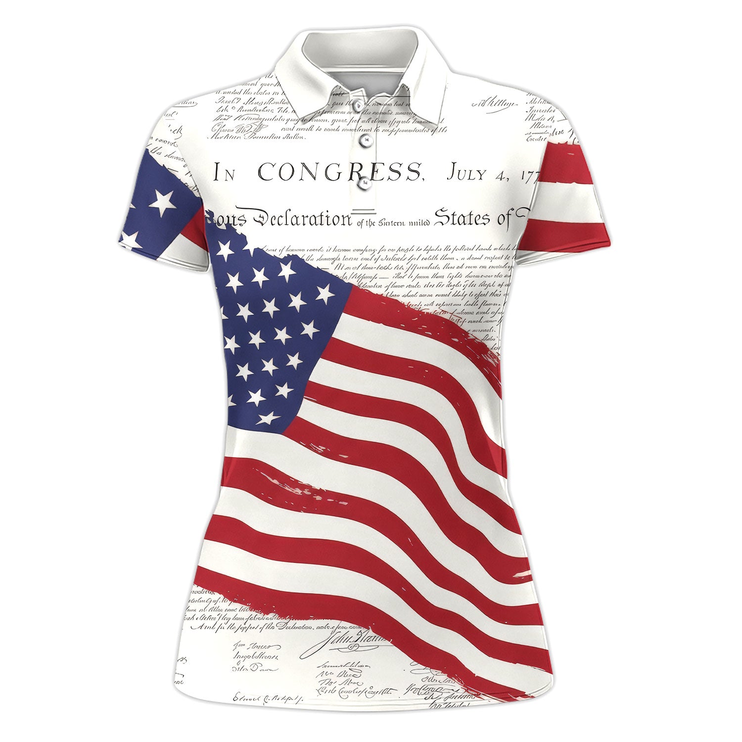 Patriotic American Flag Pattern Shirt, USA Golf Polo Shirt For Women, 4th Of July Gift