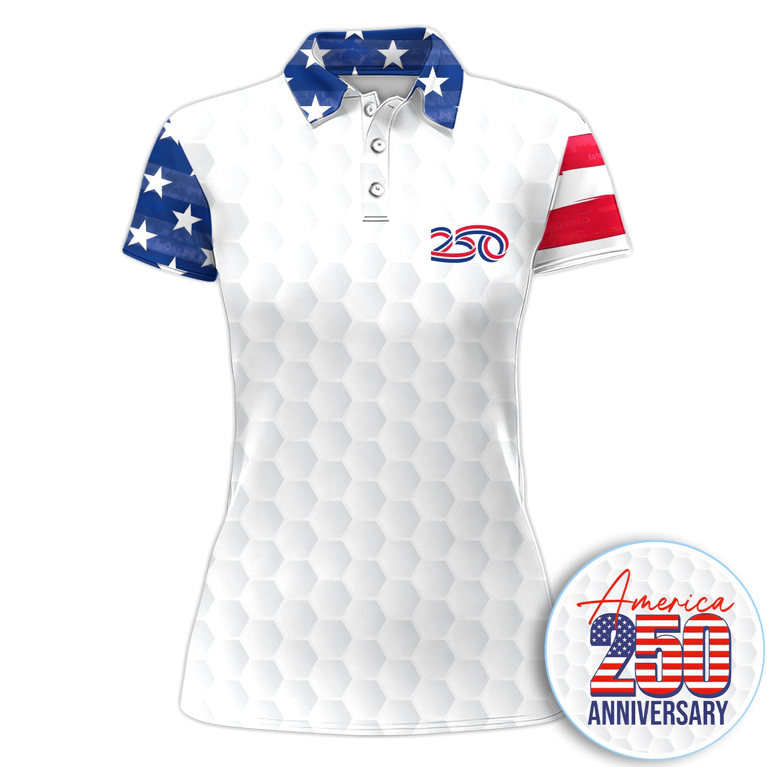 Patriotic America 250 Pattern Shirt, USA Golf Polo Shirt For Women, Independence Day Gift
