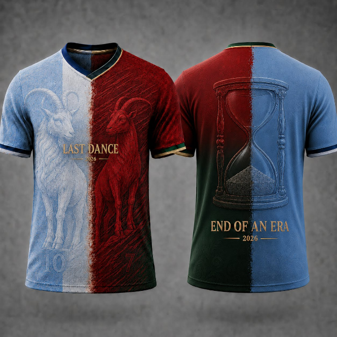 End of an Era 2026 GOAT Tribute Argentina x Portugal Inspired Football Fan Shirt – Last Dance Soccer Jersey for Men