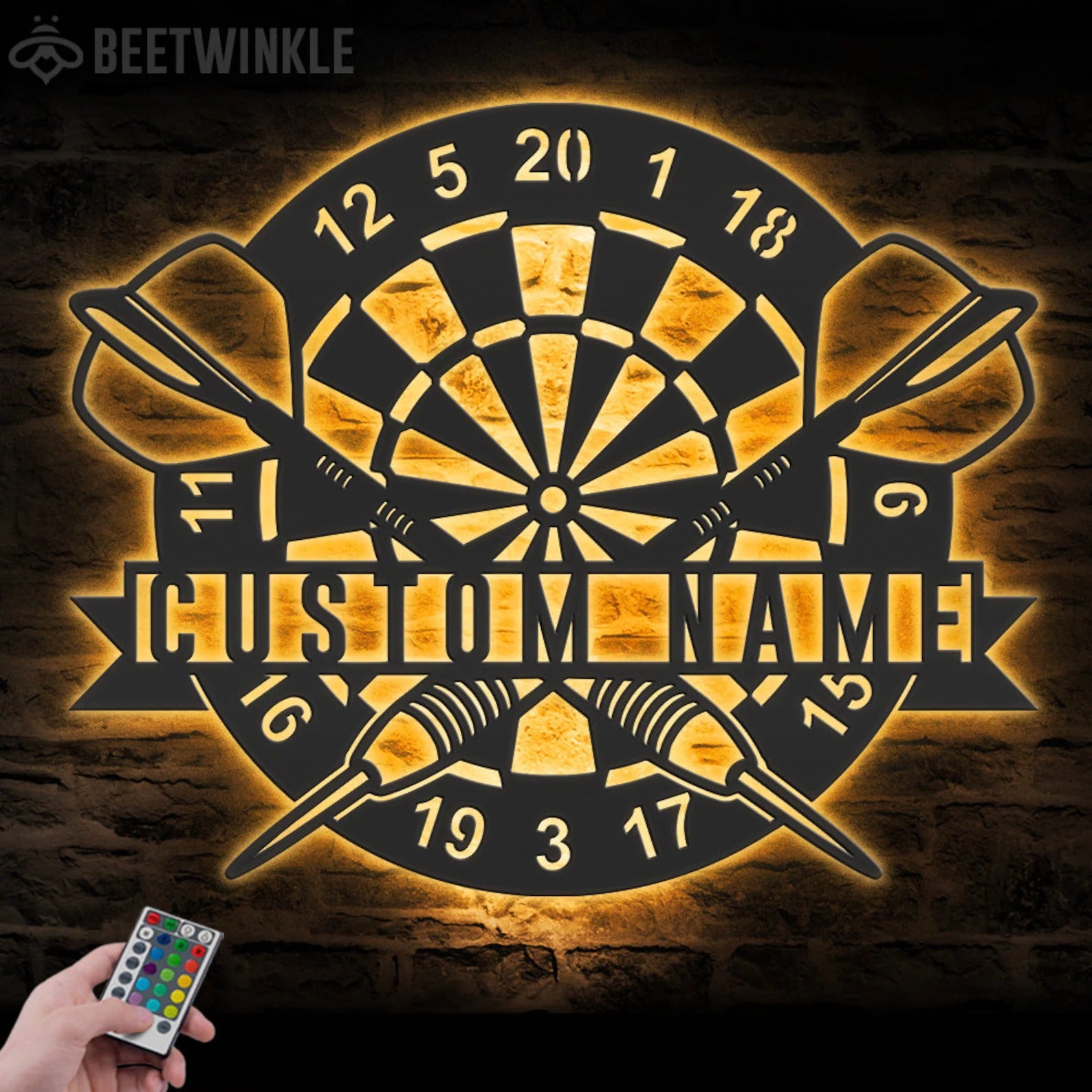 Custom Dartboard Metal Sign – Personalized LED Wall Light for Dart Lovers – Game Room Decor