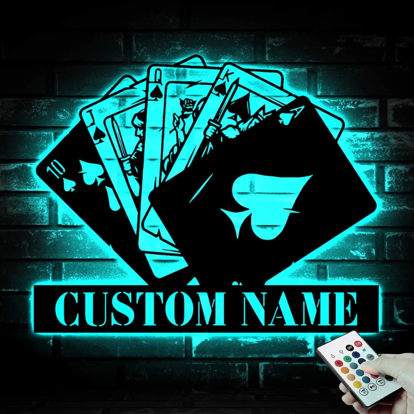 Poker Wall Art With LED Lights Custom Name, Poker Decor Wall Led Sign, Casino Wall Sign