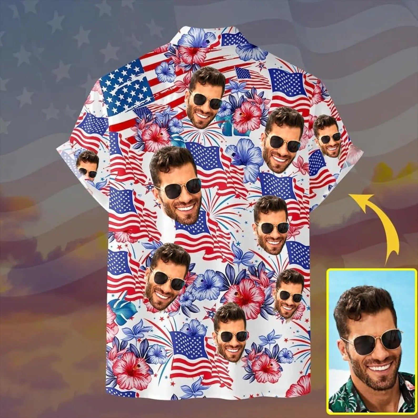 Funny Shirt Of Summer Vibe, Custom Face 4th Of July Hawaiian Shirts, Men's Fourth Of July Shirt