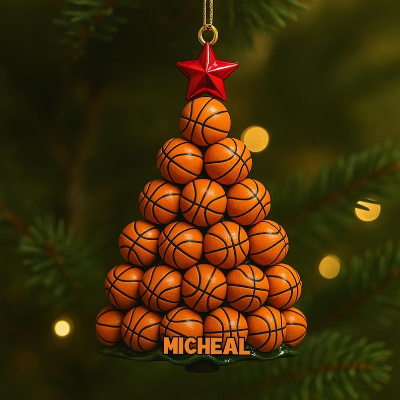 Personalized Basketball Tree Ornament, Custom Name Basketball Christmas Decor, Unique Holiday Gift for Basketball Players, Fans & Coaches