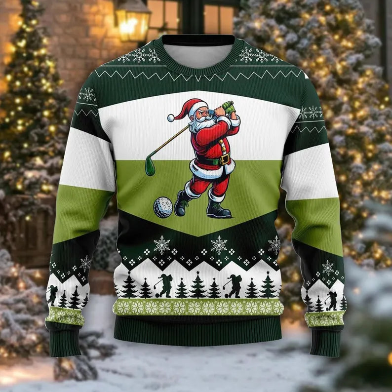 Funny Golf Lover Xmas Gift, Golfing Santa Christmas Ugly Sweater For Golfer, Golf Ugly Christmas Sweater
