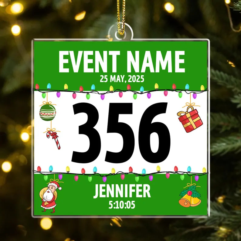 Custom Race Bib Acrylic Christmas Ornament, Cross Country Marathon Runner Gifts