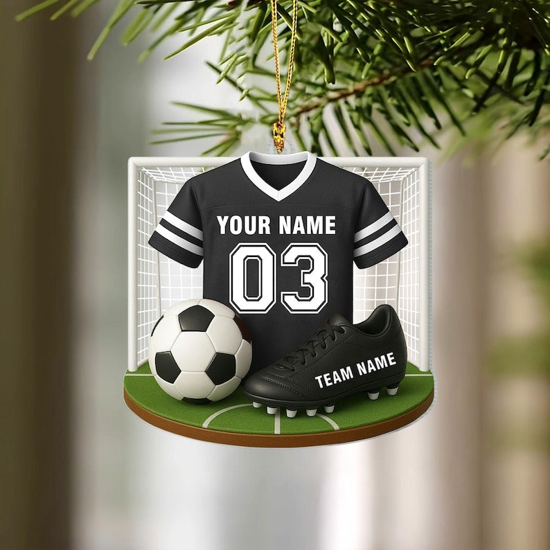 Personalized Soccer Jersey Ornament, Custom Name Soccer Player Christmas Ornament, Soccer Goal & Cleats Keepsake, Unique Soccer Gift for Kids & Teams