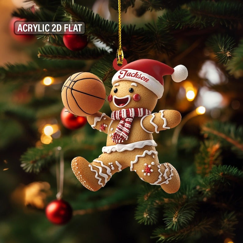 Personalized Basketball Gingerbread Ornament, Custom Name Basketball Player Christmas Ornament, Cute Basketball Xmas Keepsake Gift for Kids