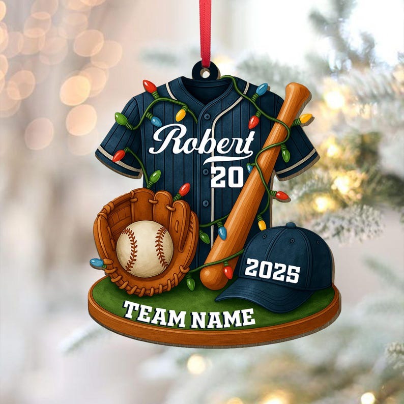 Baseball Ornament, Personalized Flat Baseball Uniform Acrylic Christmas Ornament, Custom Baseball Player Ornament, Baseball Team Gift