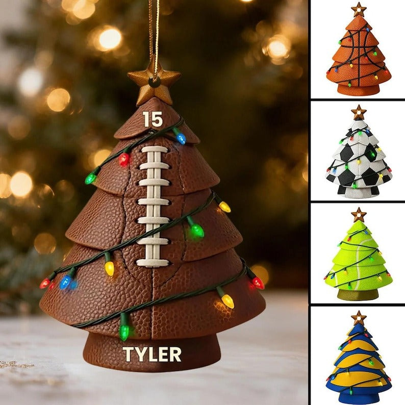 Personalized Sports Tree Ornament, Custom Name Football Christmas Ornament, Multi-Sport Holiday Decoration, Unique Xmas Gift for Athletes & Sports Lovers