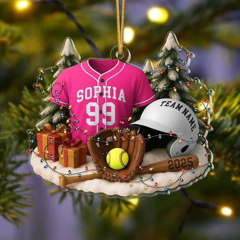 Personalized Softball Ornament, Custom Name Softball Christmas Ornament, Funny Softball Player Xmas Gift, Softball Tree Decoration